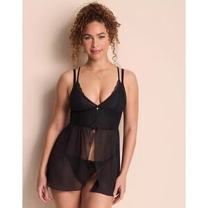 Victoria's Secret Black Lace Babydoll Lingerie‎ with Ruffle Hem - Size S